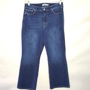 Rebecca Minkoff Flare Leg Jeans Size 14P Hi-Rise Stretch Denim Stud Accents